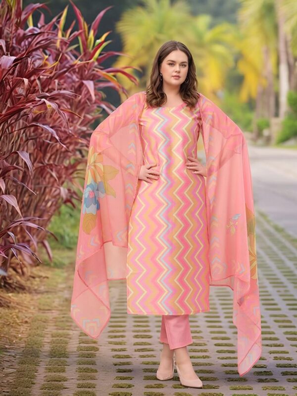 GoSriKi Women's Rayon Viscose Straight Printed Kurta with Pant & Dupatta (Zaggu Pink-VKS01-GS_L_Pink_Large) - Image 3