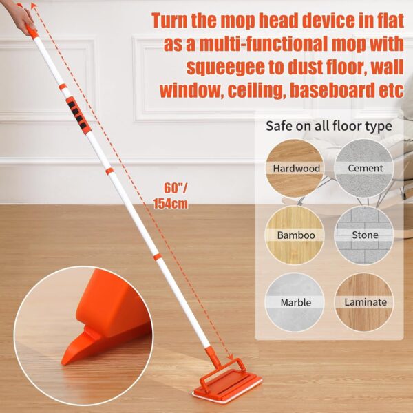 MONJAY 3 in 1 Fan Cleaner Duster with 159cm Extendable Long Handle for Ceiling Fan Blade,Fan Cleaning Mop with 2 Microfiber Mop Head for Dusting Ceiling Fan Washable Pads for Wipe Wall - Image 3