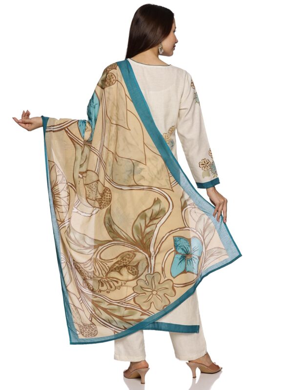 RAJMANDIRFABRICS Women's Cotton Hand Block Printed With Thread Work Straight Kurta Pant With Dupatta Set (PK10113089-XXL, XX-Large, Off White) - Image 5