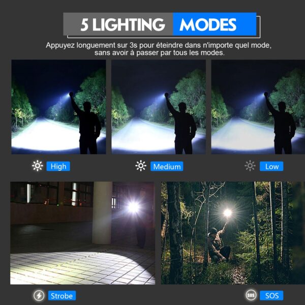 Shadowhawk Led Torch Light Rechargeable, 10000 Lumens Flash Light Torch Lights High Power, XHP70.2 Powerful Charging Torch Long Range Torchlight, high Beam Flashlight for Trekking Hunting Emergency - Image 5