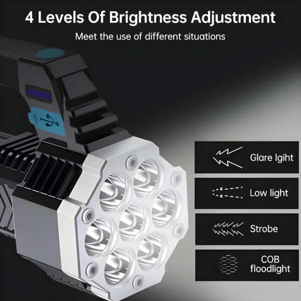 Oblivion 7-in-1 Rechargeable LED Torch Light – High-Power, 100m Beam Range Flashlight with Multi-Mode Brightness, USB COB Side Light, Waterproof Emergency Lantern for Outdoor, Camping, Hiking, Travel - Image 5