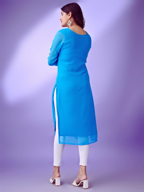 HESVI Women Georgette Regular Fit White Lakhnavi Chikankari Kurti with Intricate Embroidery Work (Blue, S) - Image 6
