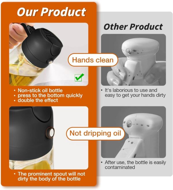 Misamo Enterprise Glass Oil Sprayer and Dispenser Bottle, 500ml Capacity, 2-in-1 Design, Black - Image 5