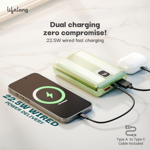 Lifelong Snapcharge 20000mAh Power Bank - Quick Charge 3.0 | 1 Type-C & 2 Type-A outputs (22.5W) & 1 Type-C Input (18W) | Portable Charger for Mobiles, Earbuds & Speakers| Cable Included - Image 5