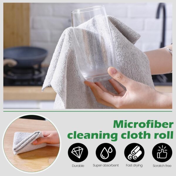 Hyndrix Microfiber Cleaning Cloth Roll 20 Pack - Reusable Paper Towels Washable Roll Tear Away for Kitchen Car 25 * 25 cm (Grey) (1 roll) - Image 7