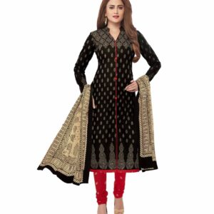 Miraan Women's Printed Unstitched Cotton Dress Material (SAN7008_Black_Free Size)