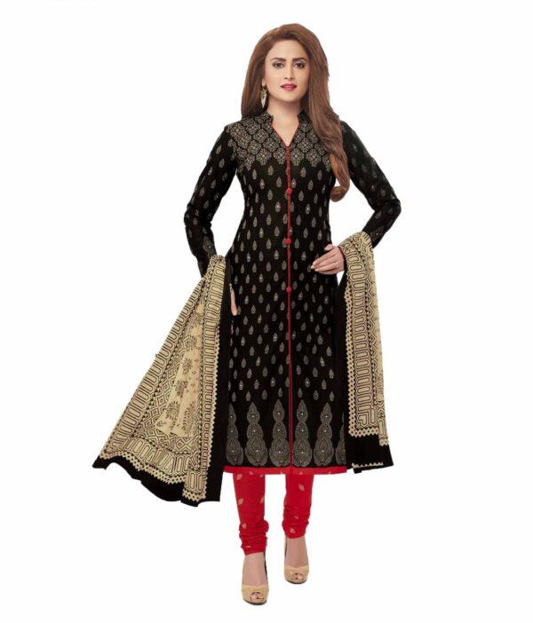 Miraan Women's Printed Unstitched Cotton Dress Material (SAN7008_Black_Free Size)