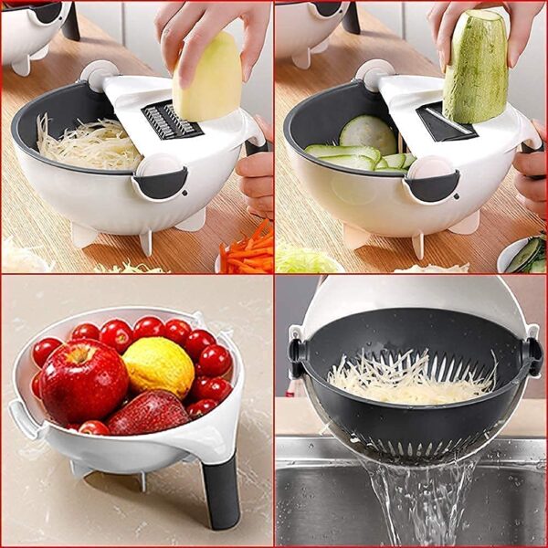 BEE HOME 9 in 1 Magic Multifuctional Rotate Vegetable Cutter Basket,Peeler, Plastic,Combo, Drainer Fruit Cutter with Drain Basket Kitchen Greater Slicer - Image 8