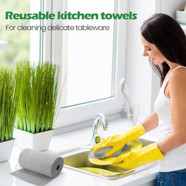 Hyndrix Microfiber Cleaning Cloth Roll 20 Pack - Reusable Paper Towels Washable Roll Tear Away for Kitchen Car 25 * 25 cm (Grey) (1 roll) - Image 9