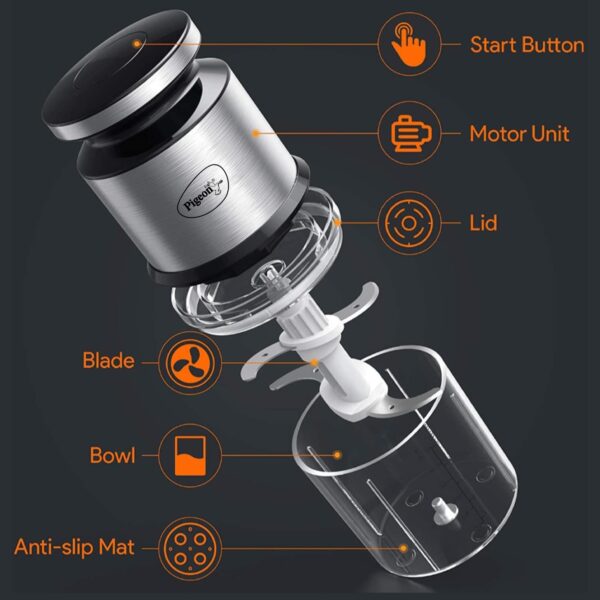 Pigeon Ultra Fast Electric 300 Watts Electric Chopper For Kitchen, Twin Blade Technology, 600 Ml 'Chop-N-Store' Plastic Bowl With Lid, Vegetable Chopper, Cutter, Chop, Mince, Dice, Whisk, Blend, Red - Image 5