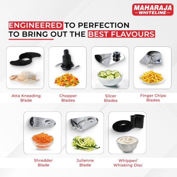 Maharaja Whiteline Joy Turbo 800 W Mixer Grinder with Juicer and Food Processor | Stainless Steel Blades | Cooling Operation | 4 Jars, 7 Blades Atta Kneader, Chop, Whisk, Slice & Shred | Black, Grey - Image 4