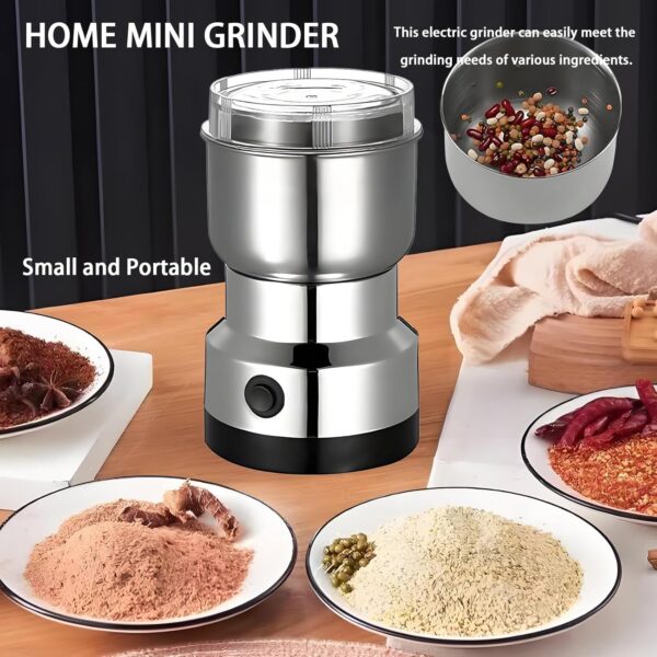 Woleebee Nima Stainless Steel Electric Spice Grinder & Coffee Bean Grinder | Dry Masala Mixer & Chutney Jar (Silver) - Image 2