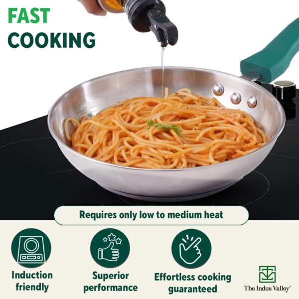The Indus Valley Stainless Steel Cookware Set 3-Layer Thick Bottom - Set of 3Pcs | Fry Pan (22.8 Cm/1.5L)+ Kadai with Lid (22.6 Cm/2.1L) | Kitchen Cooking Combo Pots & Pans, Naturally Nonstick - Image 6