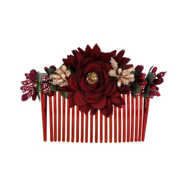 Accessher Multicolor Acrylic Comb Indo Western Fancy Hair Clip/Side Pin/Jooda Pin Accessories With Cloth Flower for Women and Girls (Pack of 3) - Image 5