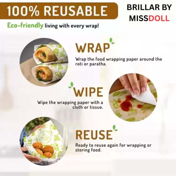 BRILLAR by MISSDOLL Butter Paper Roll for Kitchen Food Wrap - Premium Non-Stick Butter Wrapping Paper | Greaseproof, Heat-Resistant Parchment for Kitchen Food Wrap & Oil Absorption (100 Meter) - Image 8