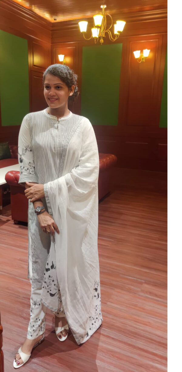 Pistaa's women Cotton Striped Straight salwar Suit Set (Off White, XXX-Large) - Image 5