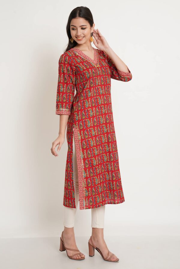 Amazon Brand - Anarva Jaipuri Cotton Printed Straight Kurta for Women (Red Paisley) - Image 7