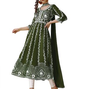 EthnicJunction Women's Georgette Chikankari Embroidery Anarkali Kurta Pant with Dupatta Set