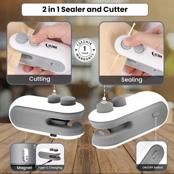 Seznik Sealing Machine for Food Packets - Portable Handheld Sealing for Food Packets, Snacks, Chips, Fresh Storage - Mini Sealing Machine, 1 YEAR Warranty (White) - Image 5