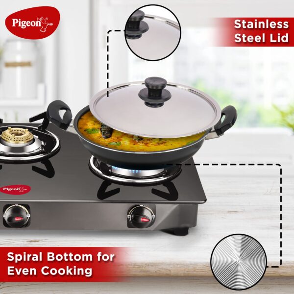 Pigeon Favourite 7 Piece Gift Set Non-Stick Coated Comes with Fry Pan, Kadhai, Lid, Sauce Pan, Spatula, Tadka Pan and a Tawa - Gas Stove Compatible (Black) - Image 7