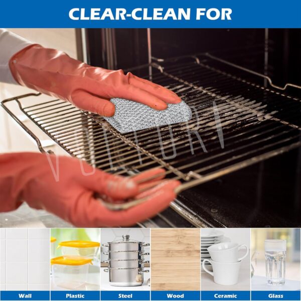 VOLTURI Non Scratch Wire Dish Cloth (Pack of 10), Steel Scrubber for Utensils Cleaning, Multipurpose Wet and Dry Cleaning, Stainless-Steel Dish Wash Scrubber for Washing Dishes, Sinks, Counters - Image 2