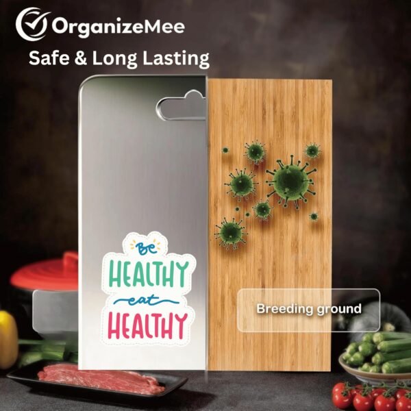 OrganizeMee Large Stainless Steel Cutting Board for Kitchen - Premium Vegetable and Fruit Cutter, Heavy-Duty Metal Chopping Board, Big Size Pad (36 cm X 25 cm) - Image 7