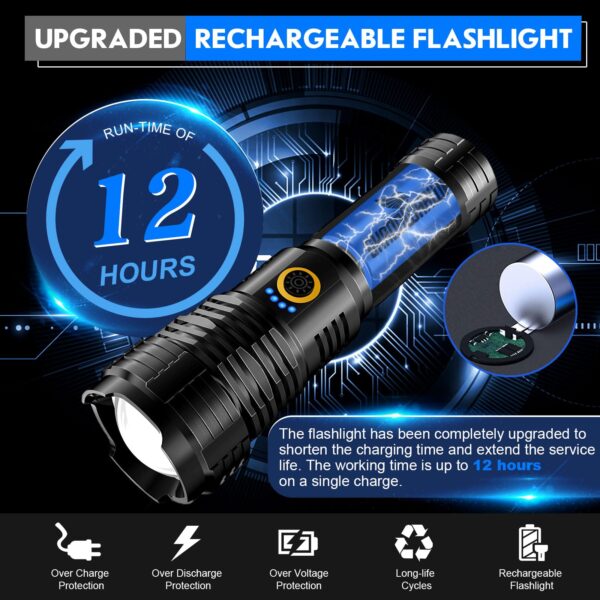 Shadowhawk Led Torch Light Rechargeable, 10000 Lumens Flash Light Torch Lights High Power, XHP70.2 Powerful Charging Torch Long Range Torchlight, high Beam Flashlight for Trekking Hunting Emergency - Image 7