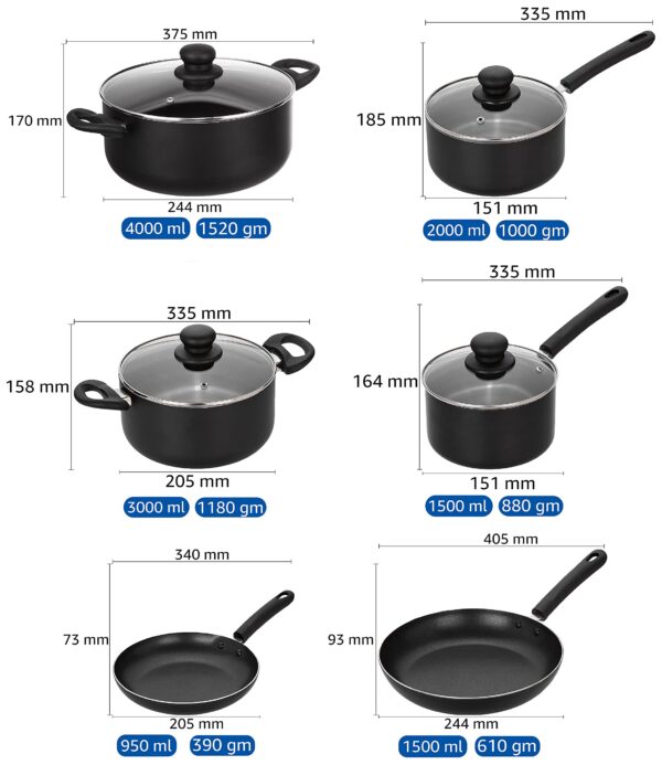 Amazon Brand - Solimo Aluminium Non-Stick Cookware Set, 11 Piece, Black - Image 6