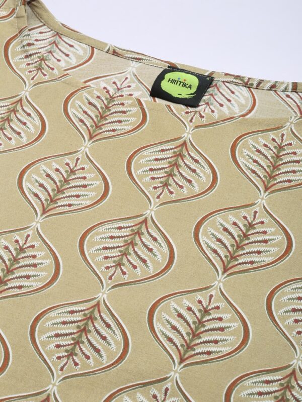 Amazon Brand - Anarva Women's Beige Chanderi Cotton Ethnic Motifs Printed Straight Kurta with Bottom (HRKB0073BEIGE_XXL) - Image 2