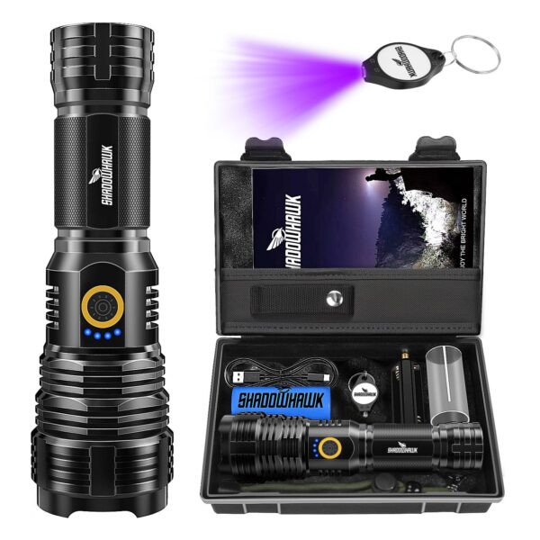 Shadowhawk Led Torch Light Rechargeable, 10000 Lumens Flash Light Torch Lights High Power, XHP70.2 Powerful Charging Torch Long Range Torchlight, high Beam Flashlight for Trekking Hunting Emergency