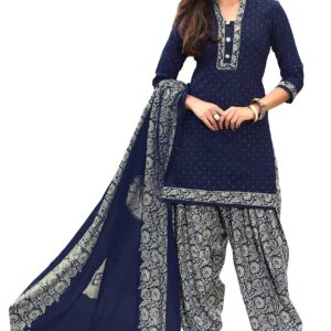 Miraan Cotton Printed Readymade Salwar Suit For Women(MIRAANSAN2520L, Large, Blue)