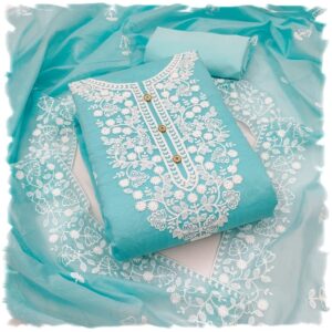 Sidhidata Women's Heavy Cotton Embroidery Work Unstitched Salwar Suit Dress Material With Chanderi Work Dupatta (Free Size_Sky Blue)