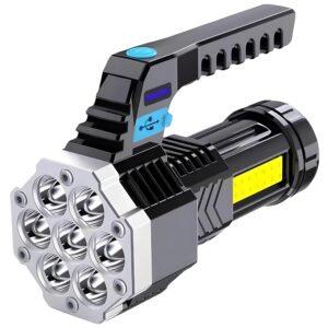 Oblivion 7-in-1 Rechargeable LED Torch Light – High-Power, 100m Beam Range Flashlight with Multi-Mode Brightness, USB COB Side Light, Waterproof Emergency Lantern for Outdoor, Camping, Hiking, Travel
