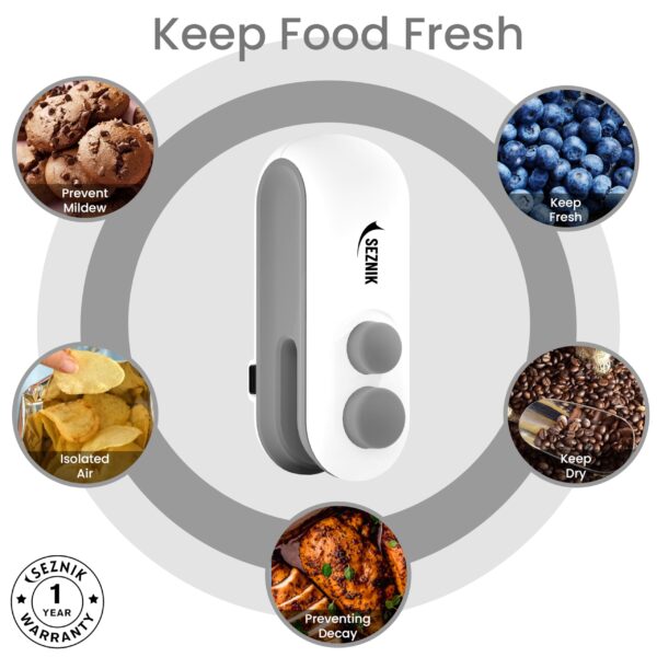 Seznik Sealing Machine for Food Packets - Portable Handheld Sealing for Food Packets, Snacks, Chips, Fresh Storage - Mini Sealing Machine, 1 YEAR Warranty (White) - Image 3