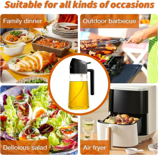 Misamo Enterprise Glass Oil Sprayer and Dispenser Bottle, 500ml Capacity, 2-in-1 Design, Black - Image 6