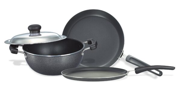 Prestige Aluminium Omega Select Plus Residue Free Non-Stick Kitchen Set, 3-Pieces + Prestige Svachh, 20255, 5 L, Deep Pressure Pan, with Deep Lid for Spillage Control - Image 7
