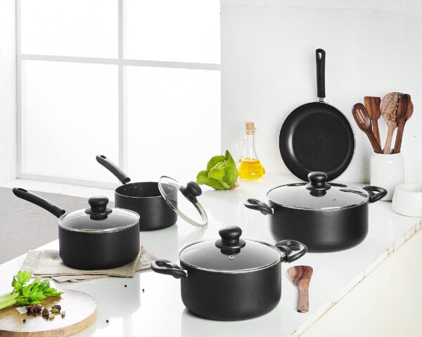 Amazon Brand - Solimo Aluminium Non-Stick Cookware Set, 11 Piece, Black - Image 7