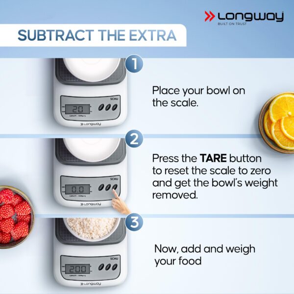 Longway LWKWS01 Multipurpose Portable Digital Kitchen Weighing Scale |Weight Machine With Back Light LCD Display |2 Year Warranty (10 kg, Gray) - Image 4
