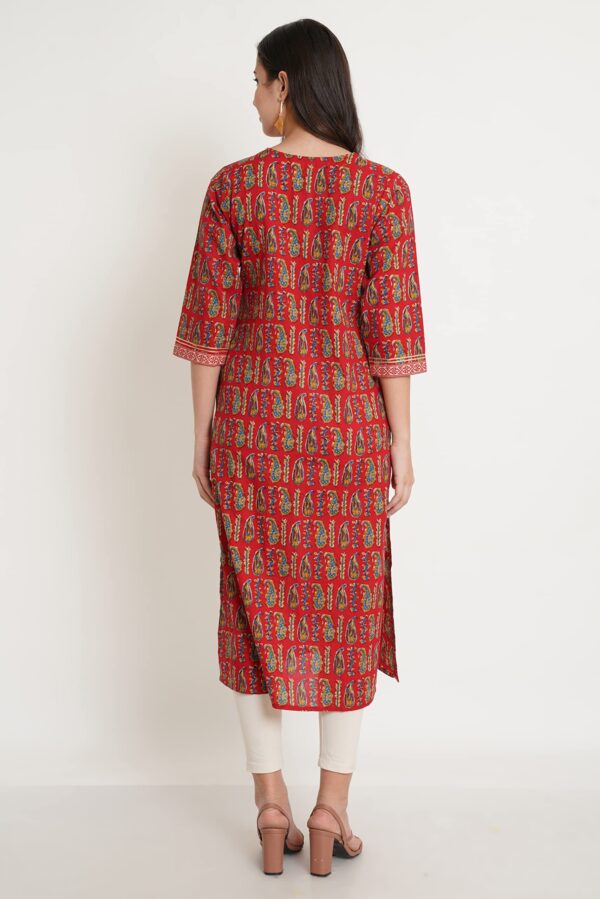 Amazon Brand - Anarva Jaipuri Cotton Printed Straight Kurta for Women (Red Paisley) - Image 5