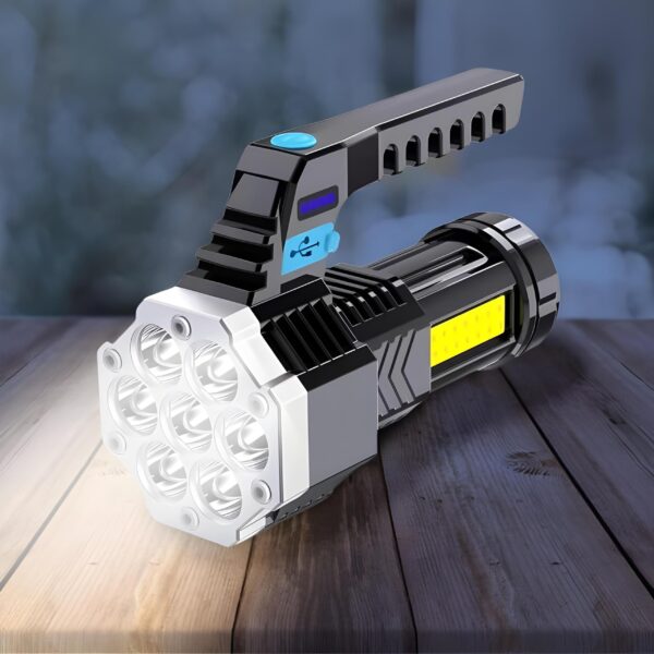 Oblivion 7-in-1 Rechargeable LED Torch Light – High-Power, 100m Beam Range Flashlight with Multi-Mode Brightness, USB COB Side Light, Waterproof Emergency Lantern for Outdoor, Camping, Hiking, Travel - Image 3