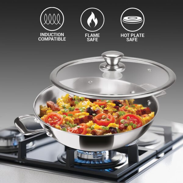 Milton Pro cook Triply Stainless Steel 4 Pc Induction Cookware Set, Tea Pan 16cm, Fry Pan 22cm, Kadai with Glass Lid 24cm, Even & Fast Cooking, Induction & Gas Ready, 3 Years Warranty by Manufacturer - Image 8