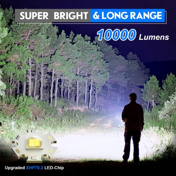 Shadowhawk Led Torch Light Rechargeable, 10000 Lumens Flash Light Torch Lights High Power, XHP70.2 Powerful Charging Torch Long Range Torchlight, high Beam Flashlight for Trekking Hunting Emergency - Image 8