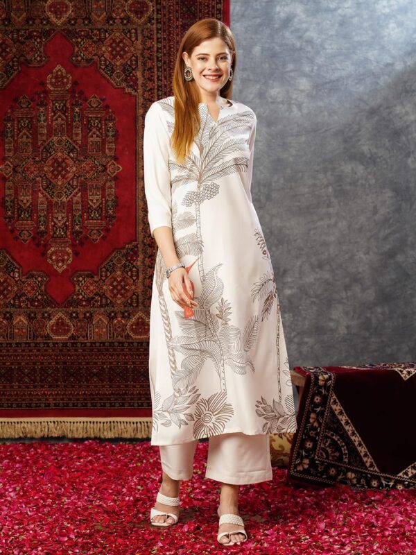 GoSriKi Women's Cotton Blend Straight Printed Kurta with Pant (Nenisha Cream-JL-GS_XXL_Cream_XX-Large) - Image 3