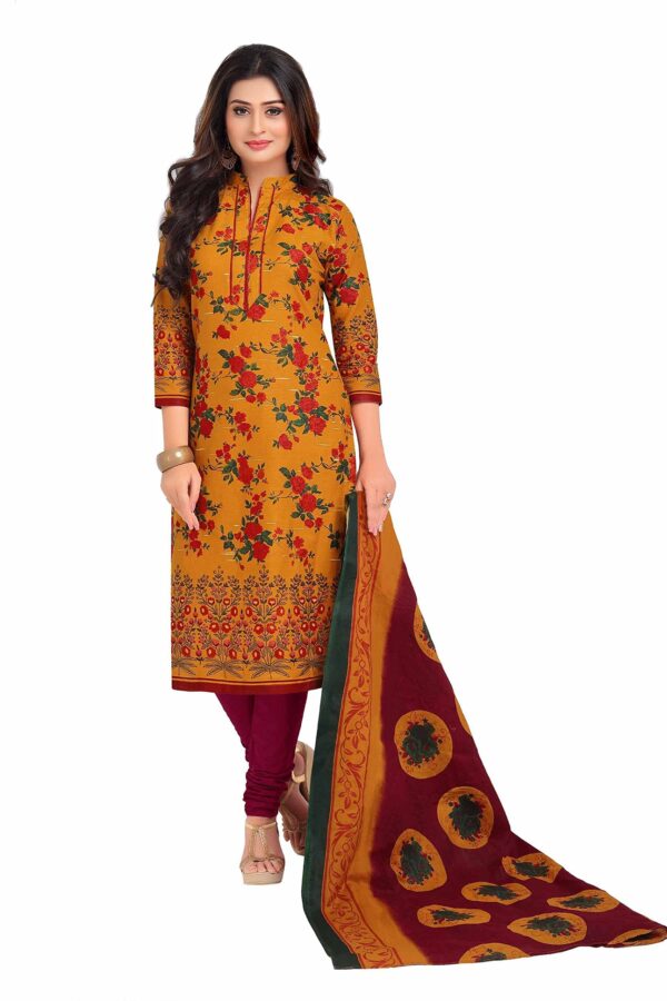 Miraan Cotton Printed Readymade Salwar Suit For Women(MIRAANBAND1603M, Medium, Yellow)