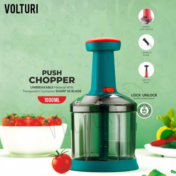 VOLTURI Chopper for Kitchen Use, Push Chopper with 3 Blades, Vegetable Chopper Kitchen Accessories Items for Home Cutting Vegetables, Onion, Ginger, Garlic, Salad, Tomato, Potato (1000 ML) - Image 9