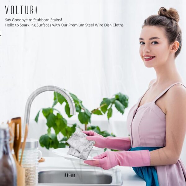 VOLTURI Non Scratch Wire Dish Cloth (Pack of 10), Steel Scrubber for Utensils Cleaning, Multipurpose Wet and Dry Cleaning, Stainless-Steel Dish Wash Scrubber for Washing Dishes, Sinks, Counters - Image 3