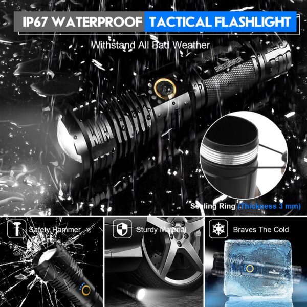Shadowhawk Led Torch Light Rechargeable, 10000 Lumens Flash Light Torch Lights High Power, XHP70.2 Powerful Charging Torch Long Range Torchlight, high Beam Flashlight for Trekking Hunting Emergency - Image 3