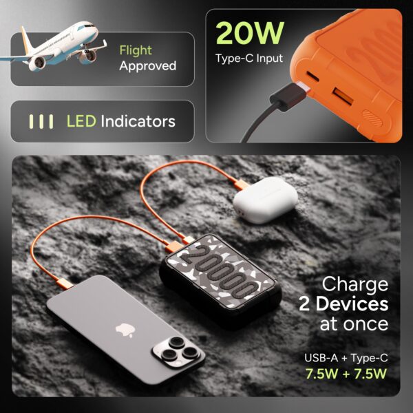 Ambrane 20000mAh Power Bank, Rugged & Compact, 22.5W Fast Charging, Dual USB Type-C Input Output, Power Delivery, Travel-Friendly Compatible with iPhone, Samsung, Android (Force 20K, Black) - Image 2