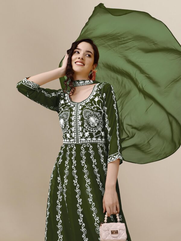 EthnicJunction Women's Georgette Chikankari Embroidery Anarkali Kurta Pant with Dupatta Set - Image 5