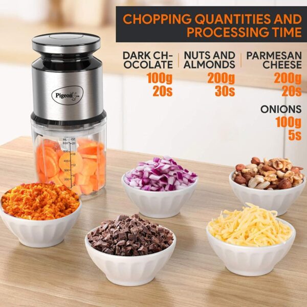 Pigeon Ultra Fast Electric 300 Watts Electric Chopper For Kitchen, Twin Blade Technology, 600 Ml 'Chop-N-Store' Plastic Bowl With Lid, Vegetable Chopper, Cutter, Chop, Mince, Dice, Whisk, Blend, Red - Image 10